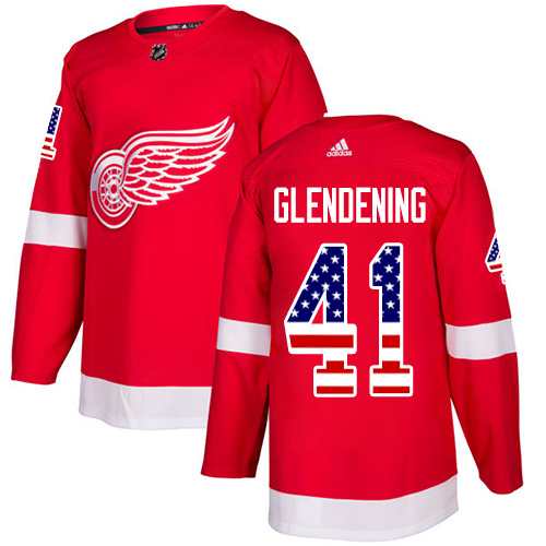 Adidas Red Wings #41 Luke Glendening Red Home Authentic USA Flag Stitched NHL Jersey